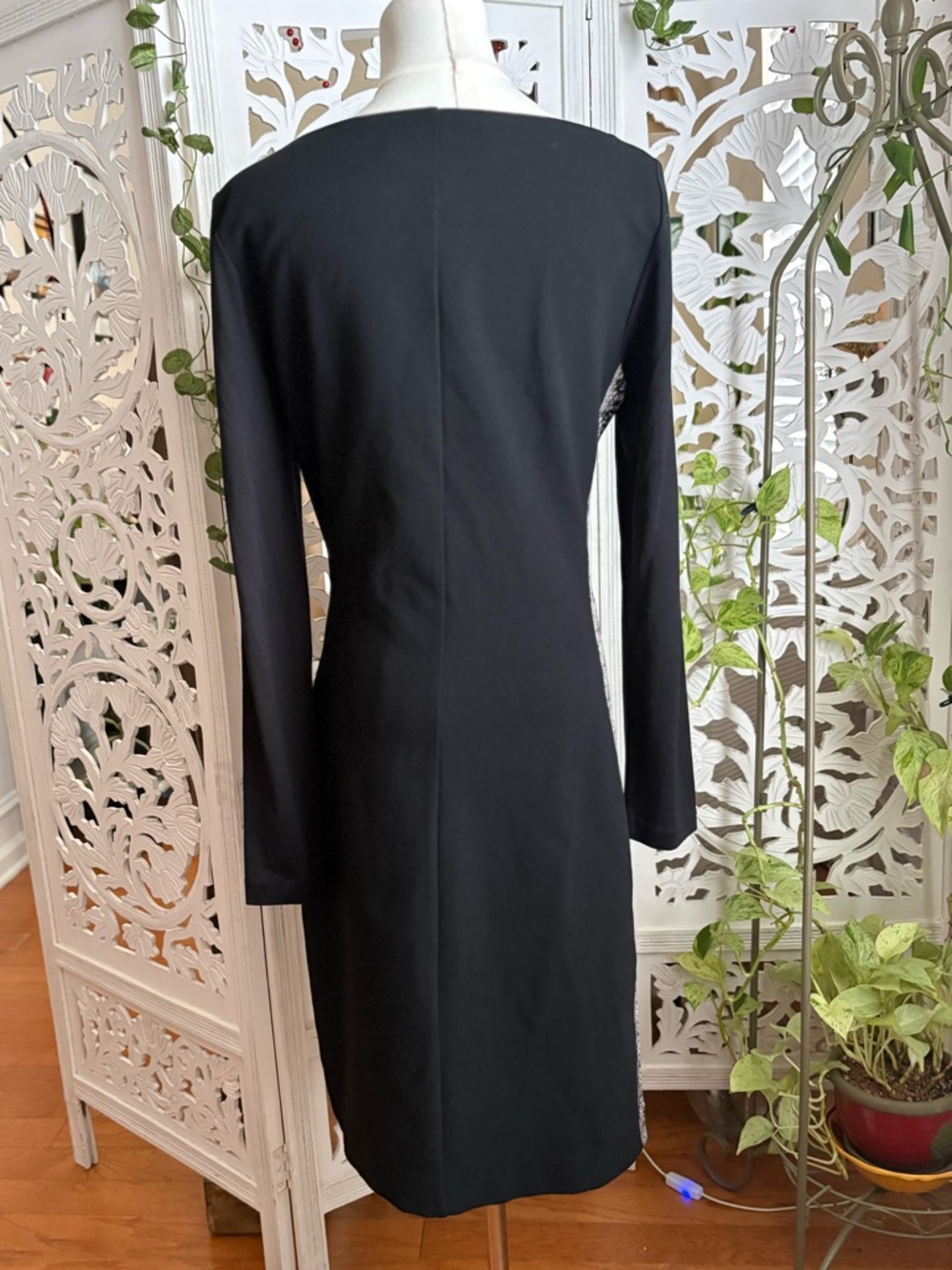 DVF Blush Sheath Dress with Black Floral Lace Overlay - Picture 3 of 5
